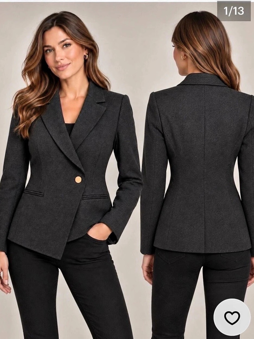 #1025 Spanx NWOT Quiet Luxury Tailored Perfect Asymmetric Fancy Blazer Black. Si